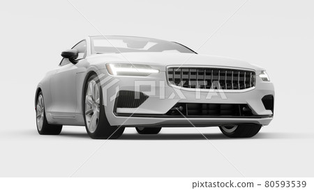 Concept car sports premium coupe. Plug-in hybrid. Technologies of eco-friendly transport. White car on white background. 3d rendering. Concept car sports premium coupe. Plug-in hybrid. Technologies of eco-friendly transport. White car on white background. 3d rendering. 80593539