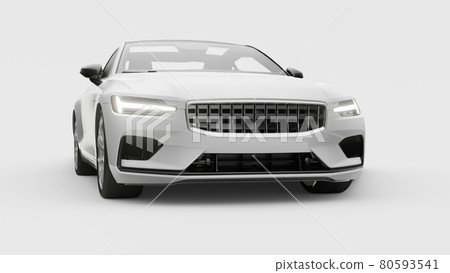 Concept car sports premium coupe. Plug-in hybrid. Technologies of eco-friendly transport. White car on white background. 3d rendering. Concept car sports premium coupe. Plug-in hybrid. Technologies of eco-friendly transport. White car on white background. 3d rendering. 80593541