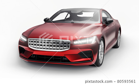 Concept car sports premium coupe. Plug-in hybrid. Technologies of eco-friendly transport. Red car on white background. 3d rendering. Concept car sports premium coupe. Plug-in hybrid. Technologies of eco-friendly transport. Red car on white background. 3d rendering. 80593561