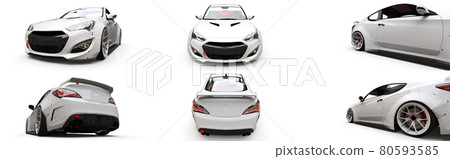 White Sports car coupe. Advanced racing tuning with special parts and wheel extensions. 3d rendering 80593585