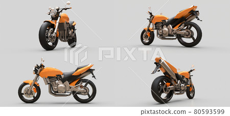 3d illustration. Orange urban sport two-seater motorcycle on a gray background. 3d rendering. 80593599