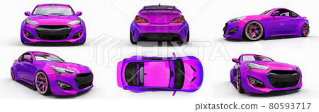 Sports car coupe. Advanced racing tuning with special parts and wheel extensions. 3d rendering 80593717