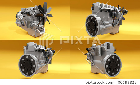3d illustration. A big diesel engine with the truck depicted. 3d rendering. 80593823
