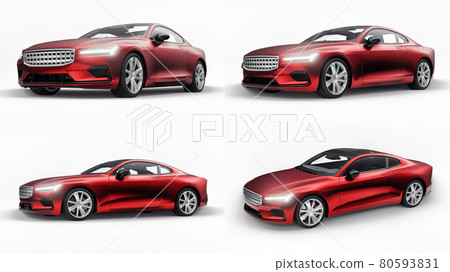 3d illustration. Concept car sports premium coupe. Plug-in hybrid. Technologies of eco-friendly transport. Red car on white background. 3d rendering. 80593831