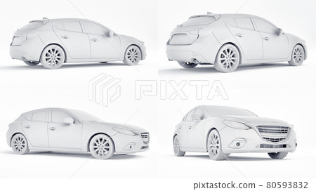 3d illustration. White city car with blank surface for your creative design. 3D rendering. 80593832