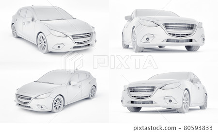 3d illustration. White city car with blank surface for your creative design. 3D rendering. 80593833