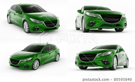 3d illustration. Green city car. 3d rendering. 3d illustration. Green city car. 3d rendering. 80593840