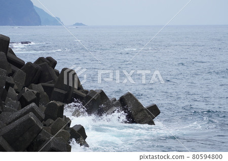 Tokushima Mugi Town Higashi Mugi Port Tetrapod and Waves 80594800
