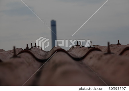 Slate-roofed roof and chimney Slate-roofed roof and chimney 80595597