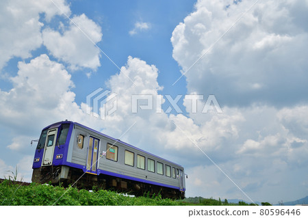 Kansai Main Line train running under the summer sky 80596446