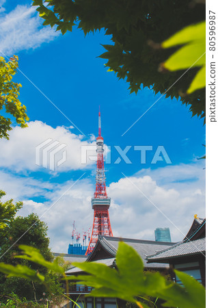 Zojoji Temple and Tokyo Tower on a summer sky day 80596987