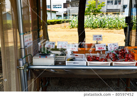 Unmanned sales of fresh vegetables at the direct sales office 80597452