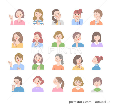 一組表情各異的女性 一組表情各異的女性 80600108