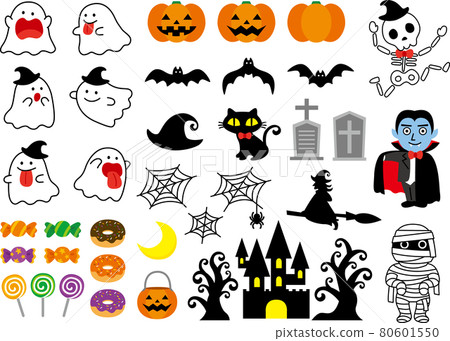 Cute Halloween illustration material set (color) 80601550