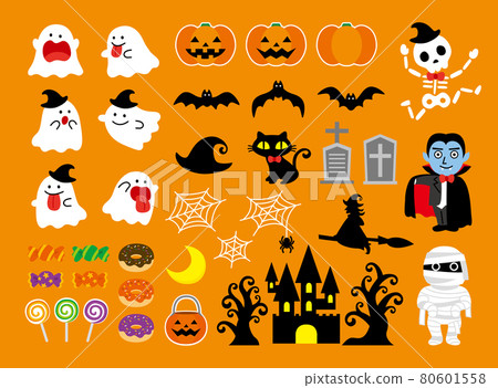 可愛的萬聖節插畫素材套裝(橙色背景) 可愛的萬聖節插畫素材套裝(橙色背景) 80601558