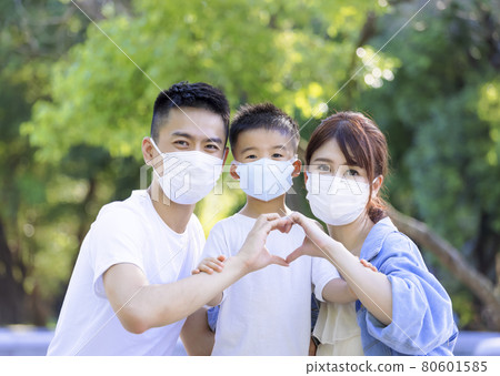 Happy family medical masks covid-19 hand heart Happy family medical masks covid-19 hand heart 80601585