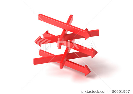 3D illustration of an arrow that does not determine the direction indicated by the stray 80601907