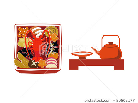 新年材料。 osechi 菜餚的插圖。過年菜。日本新年。 新年材料。 osechi 菜餚的插圖。過年菜。日本新年。 80602177