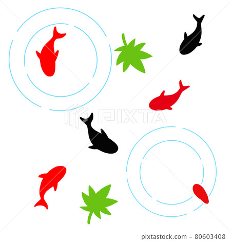 Autumn leaves and red and black goldfish 80603408