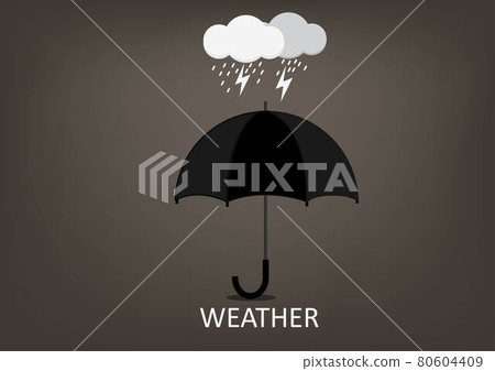 Rainstorms, clouds and lightning, depending on the weather, can be protected with an umbrella. flat style cartoon illustration vector Rainstorms, clouds and lightning, depending on the weather, can be protected with an umbrella. flat style cartoon illustration vector 80604409