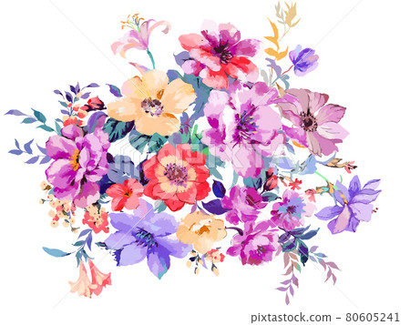 Beautiful abstract watercolor rose and peony flowers 80605241