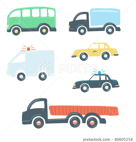 large set of trucks flat simple cartoon style hand drawing. vector illustration large set of trucks flat simple cartoon style hand drawing. vector illustration 80605258
