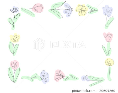 frame of beautiful flowers on the white background, one continuous line, black outline art, floral vector elements, botany set frame of beautiful flowers on the white background, one continuous line, black outline art, floral vector elements, botany set 80605260