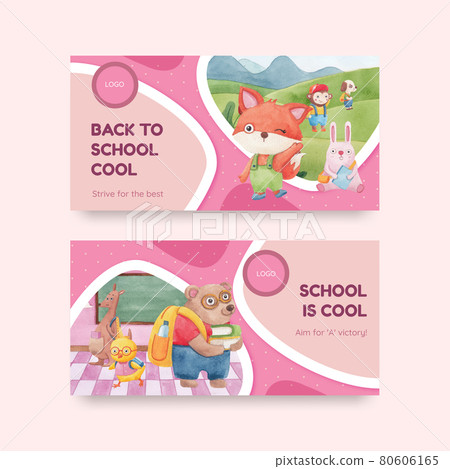 Twitter template with back to school concept,watercolor style Twitter template with back to school concept,watercolor style 80606165