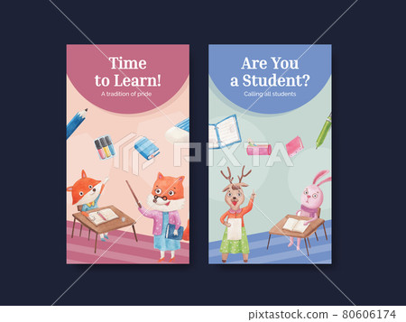 Instagram template with back to school and cute animals concept,watercolor style Instagram template with back to school and cute animals concept,watercolor style 80606174