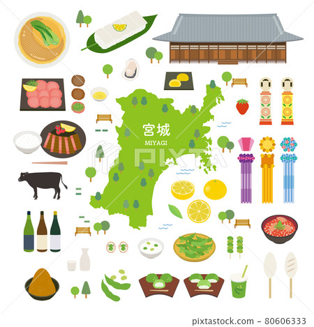 Miyagi Prefecture specialty sightseeing illustration set 80606333