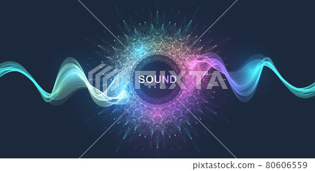 Sound poster design with abstract gradient line waves. Music wave abstract background, vector illustration. 80606559