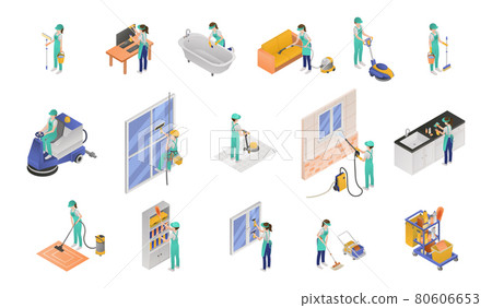 Professional Cleaning Service Isometric Icon Set - Stock Illustration ...