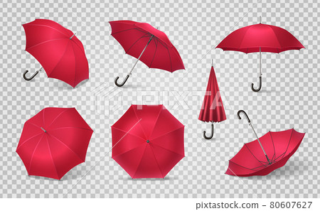 Red Realistic Umbrella Icon Set 80607627