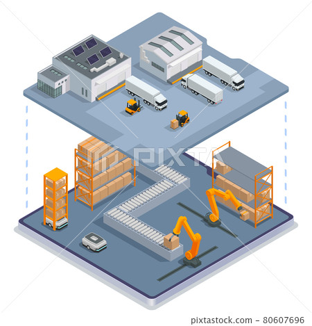 Modern Warehouse Colored Isometric Concept 80607696