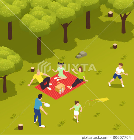 Family Countryside Picnic Isometric - Stock Illustration [80607704] - PIXTA
