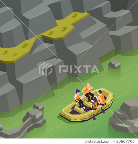 Canoeing Kayaking Rafting Isometric Composition 80607706