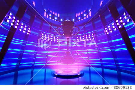 Trophy in collection room decorate in futuristic style for e-sport winner event.3D rendering. 80609128