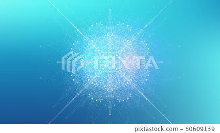 Expansion of life. Colorful explosion background with connected line and dots, wave flow. Visualization Quantum technology. Abstract graphic background explosion, motion burst, vector illustration 80609139
