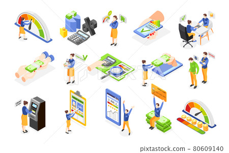 Credit Isometric Icons Set 80609140