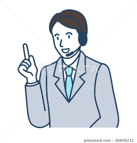 Male telephone operator with a smile and index finger 80609232