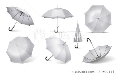 White Realistic Umbrella Icon Set 80609441
