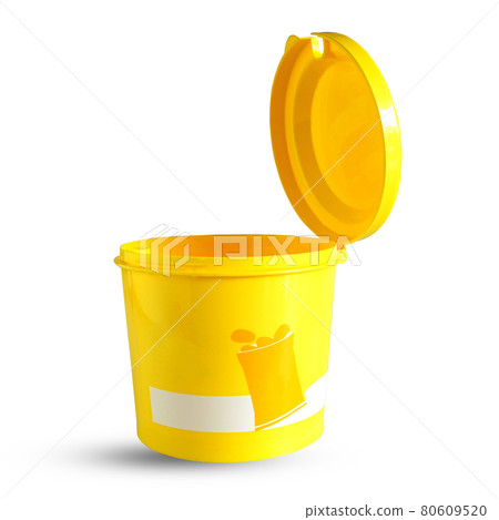 Yellow plastic bucket or cup with cap. Yellow plastic bucket or cup with cap. 80609520
