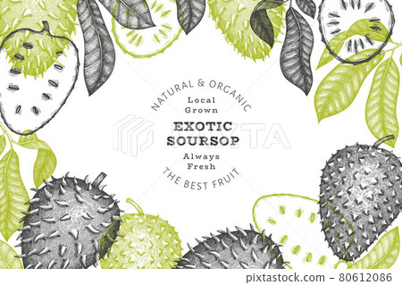 Hand drawn sketch style soursop fruit banner. Organic fresh fruit vector illustration. Retro guanabana design template 80612086