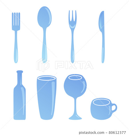 Fork, spoon, bottle, cup isolated on white background. Kitchenware sign. Vector illustration. Fork, spoon, bottle, cup isolated on white background. Kitchenware sign. Vector illustration. 80612377