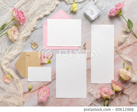 Wedding Wedding stationery set with envelope laying on a marble table 80612866