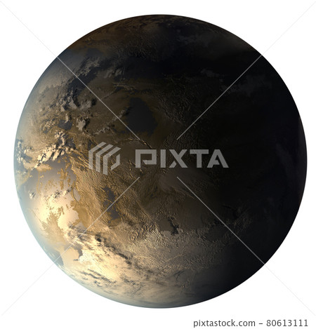 Kepler-186f, the First Earth-size Planet in the Habitable Zone. Gold super-Earth exoplanet in the constellation of Cygnus isolated on white background. Kepler-186f, the First Earth-size Planet in the Habitable Zone. Gold super-Earth exoplanet in the constellation of Cygnus isolated on white background. 80613111