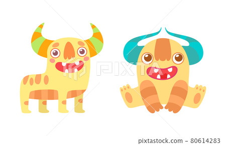 Friendly Little Monsters Set, Cute Funny Monster Characters Cartoon Vector Illustration 80614283