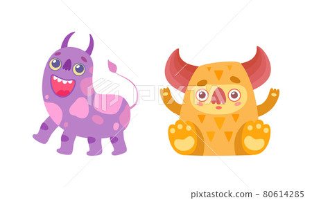 Adorable Smiling Baby Monsters Set, Funny Colorful Aliens Cartoon Vector Illustration 80614285