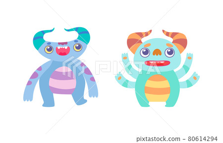 Cute Little Monsters Set, Funny Colorful Horned Monsters Cartoon Vector Illustration Cute Little Monsters Set, Funny Colorful Horned Monsters Cartoon Vector Illustration 80614294
