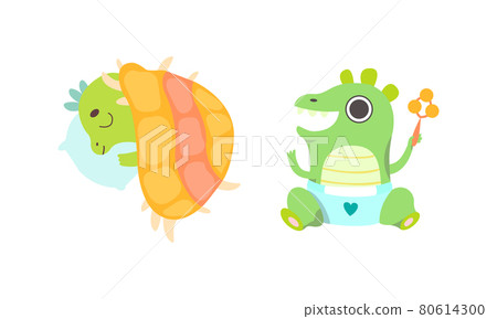 Cute Little Dinosaurs Set, Sweet Colorful Dino Babies Cartoon Sleeping and Playing Vector Illustration Cute Little Dinosaurs Set, Sweet Colorful Dino Babies Cartoon Sleeping and Playing Vector Illustration 80614300